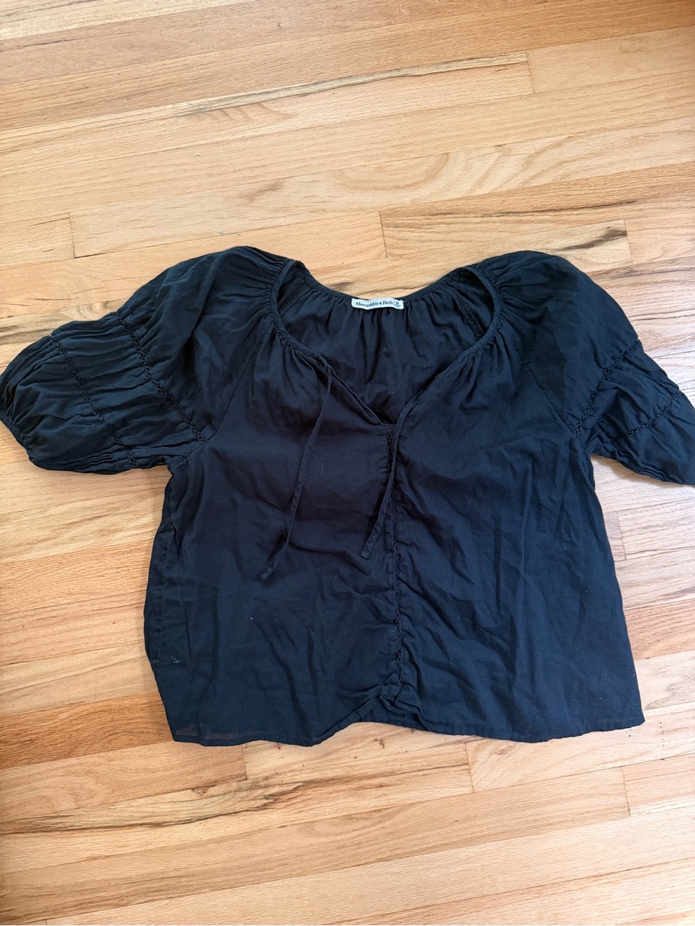 Abercrombie & Fitch Black Peasant Tie-Front Blouse